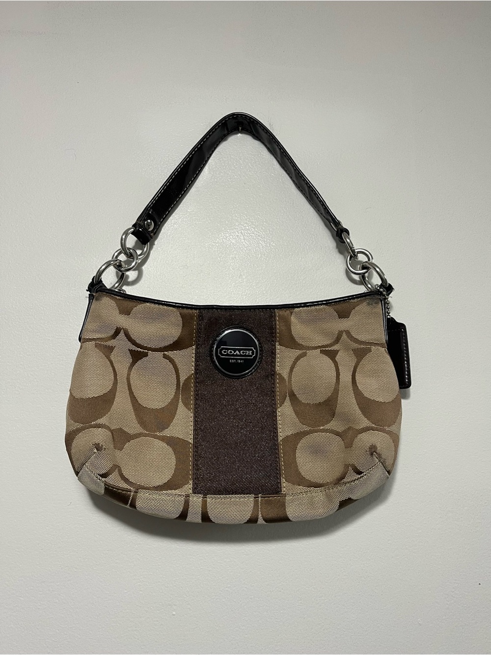 Coach Signature Jacquard Tan & Brown Canvas Shoulder Bag